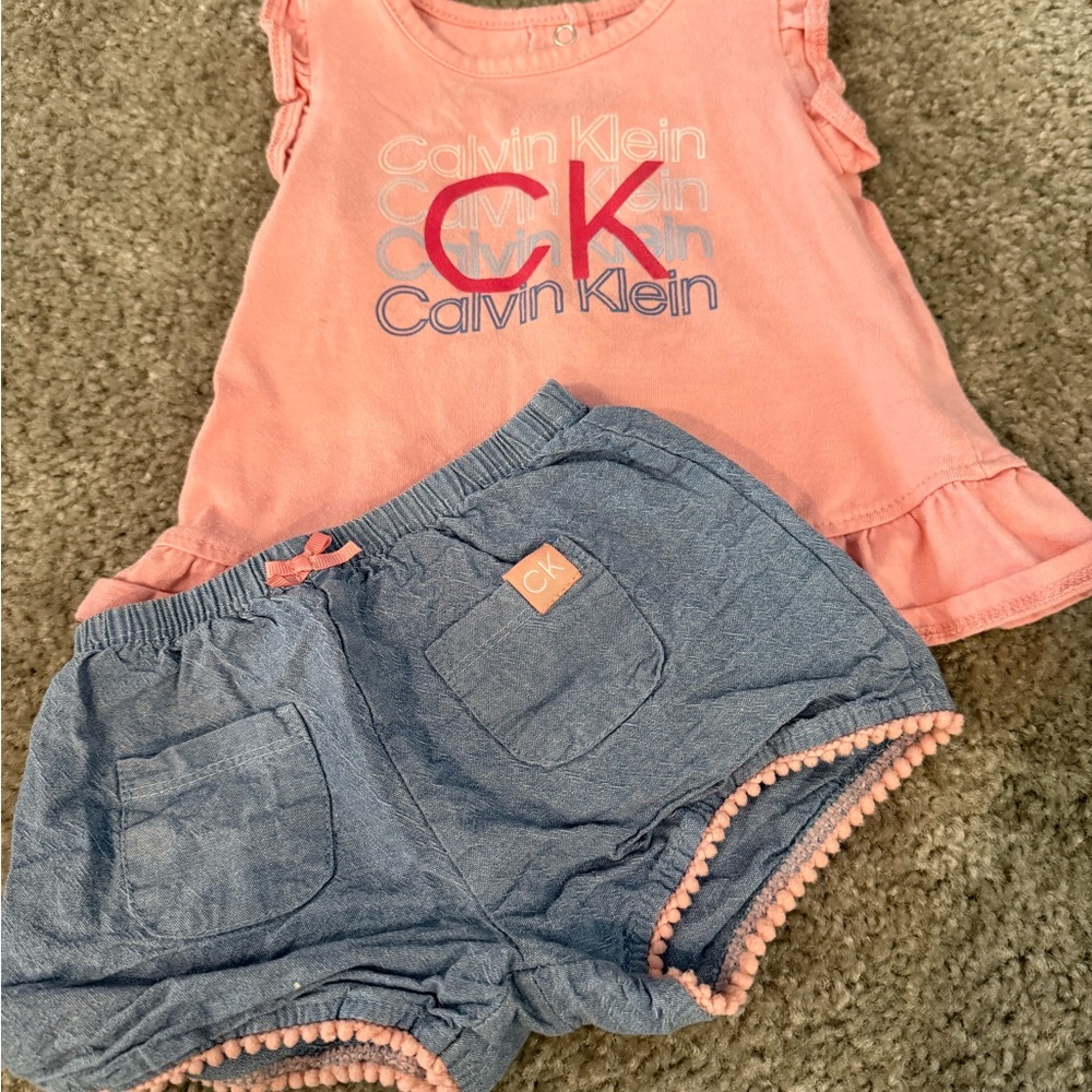 Calvin Klein Coral Top and Denim Blue Shorts